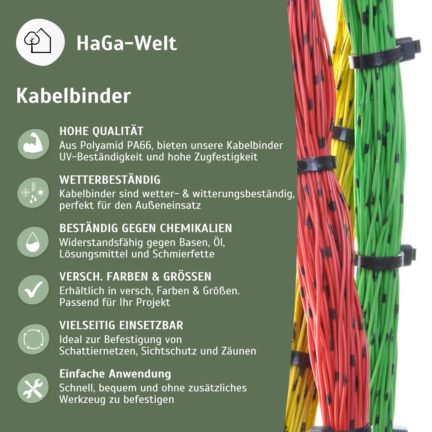 Kabelbinder, 100 Stück, 370 mm x 4,8 mm, für vielfältige Befestigungsmöglichkeiten - Image 4