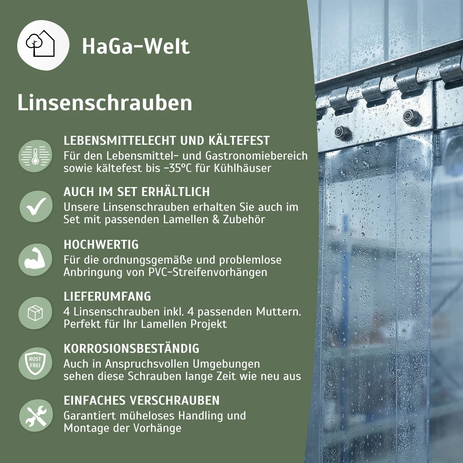4 Stück Linsenschrauben + Mutter M5 x 12mm für PVC-Lamellenvorhang - Image 4
