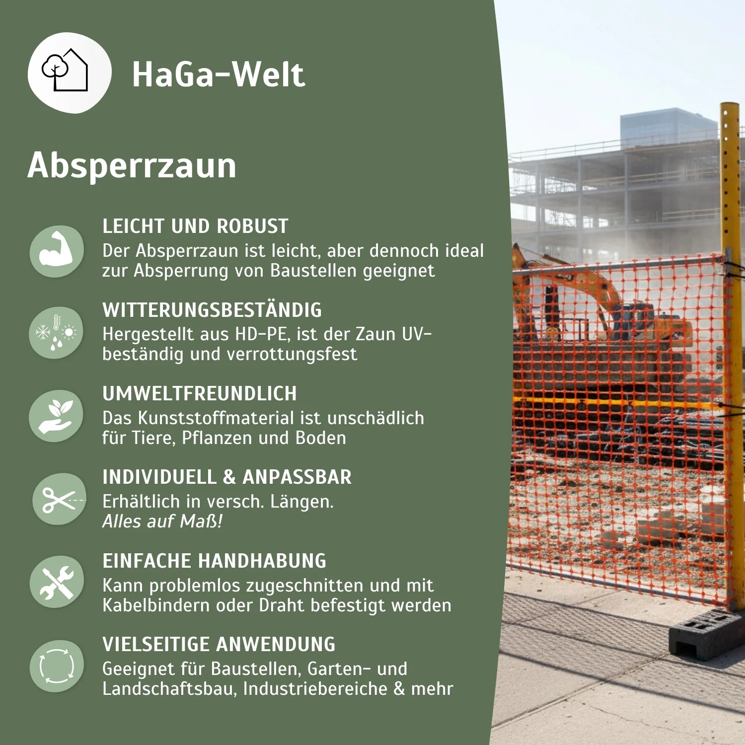 Absperrzaun 1,2m Bauzaun Zaun Baustellenzaun 120g/m² in versch. Farben - Image 4