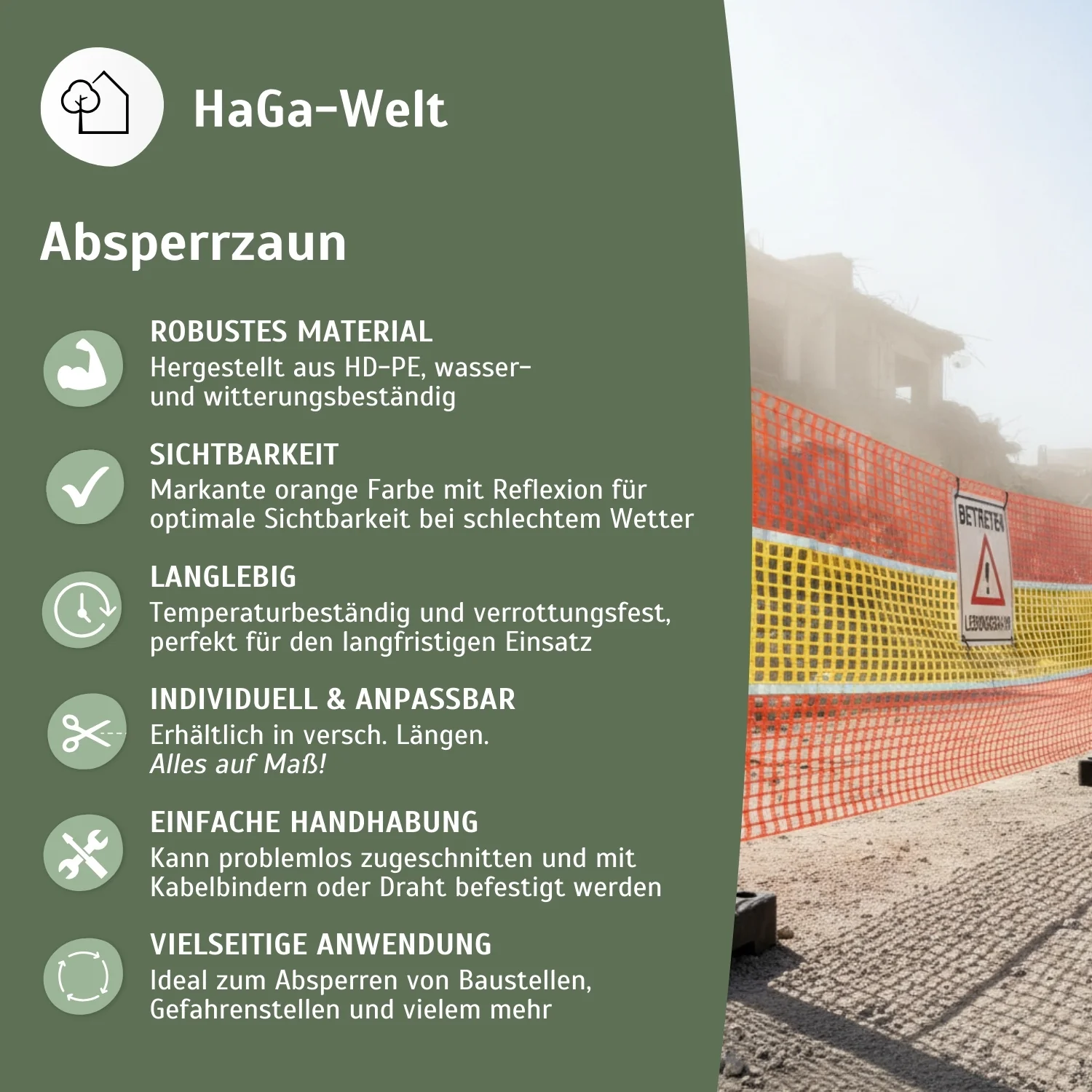Absperrzaun Warnzaun HaGa® Zaun reflektierend 0,9m Höhe 50mm Masche - Image 4