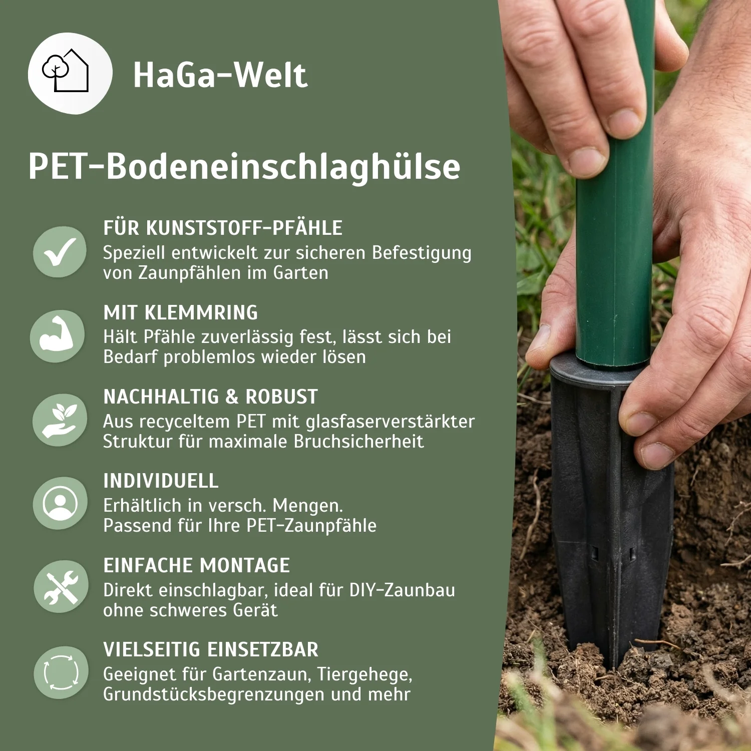 Bodeneinschlaghülse für Kunststoff-Pfähle PET Bodenhülse graphit - Image 4