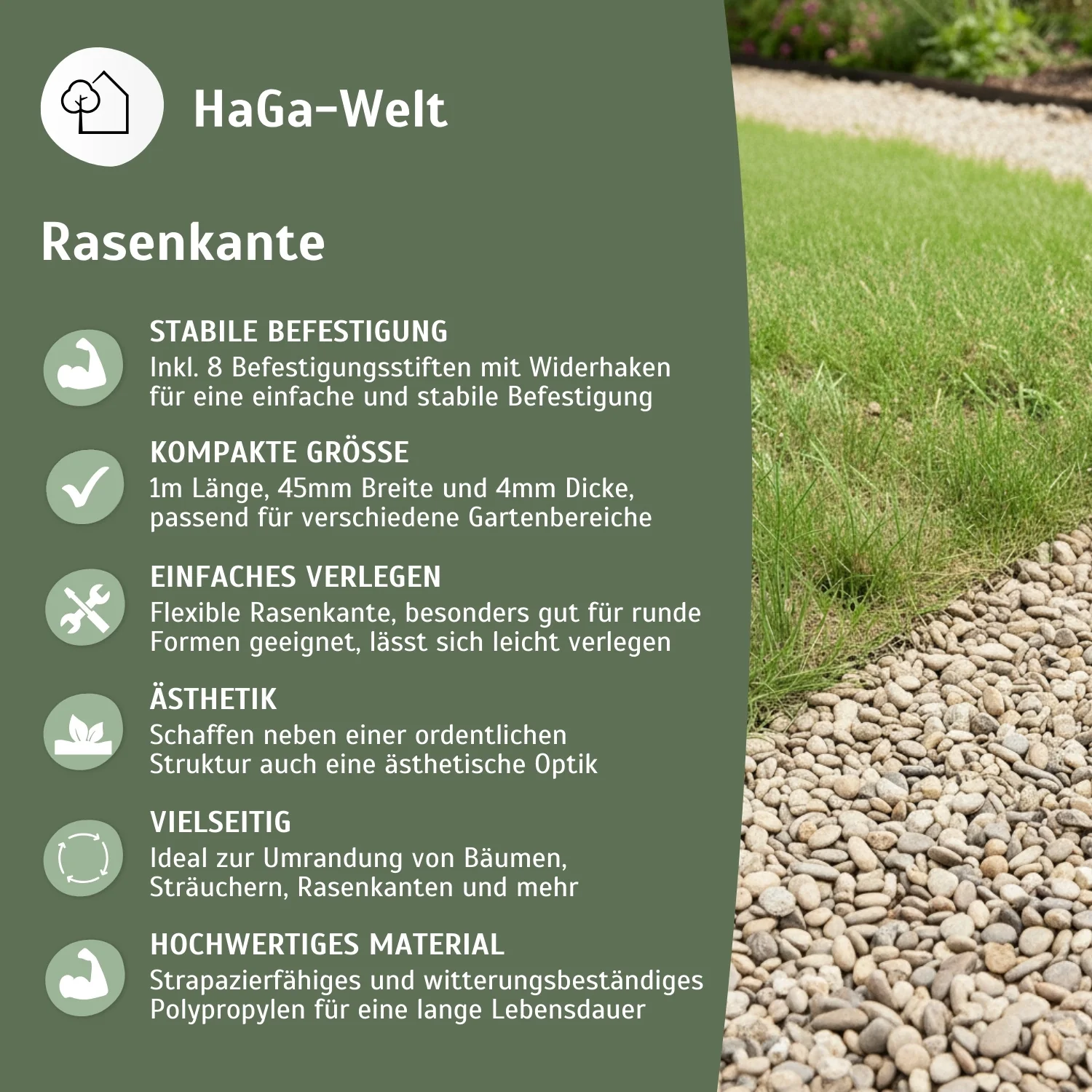Rasenkante, flexibel rund 1 m x 45 mm – Beeteinfassung für klare Rasenkanten - Image 4