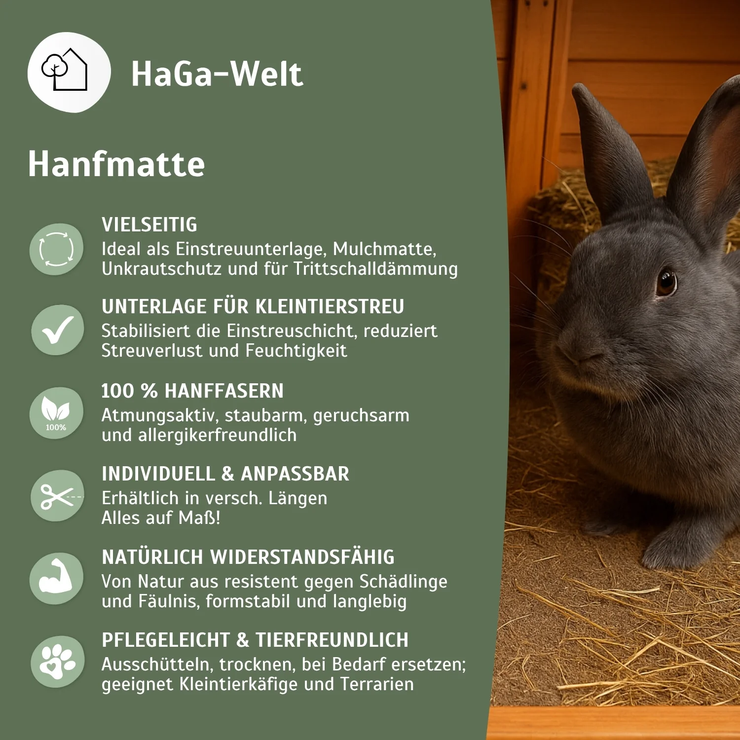 Hanfmatte - atmungsaktive Hanfmatte, perfekte Unterlage für Kleintierstreu - Image 4