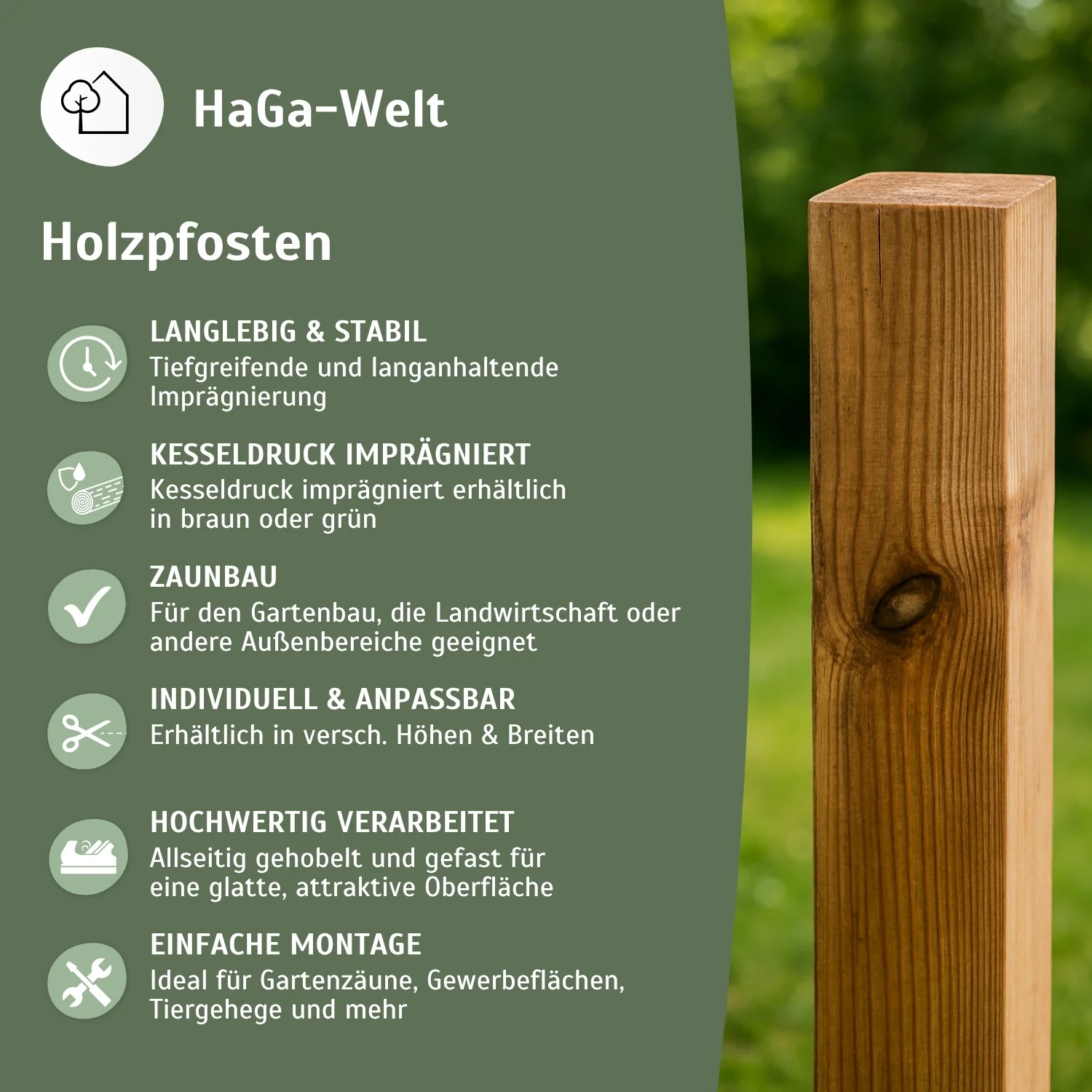 Holzpfosten, KDI-Grün – Pfosten für den Zaunbau - Image 4