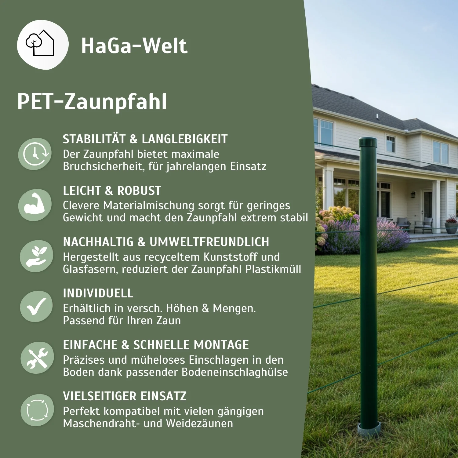Kunststoffpfahl 3,8cm Stärke aus recyceltem PET Zaunpfahl - Image 4