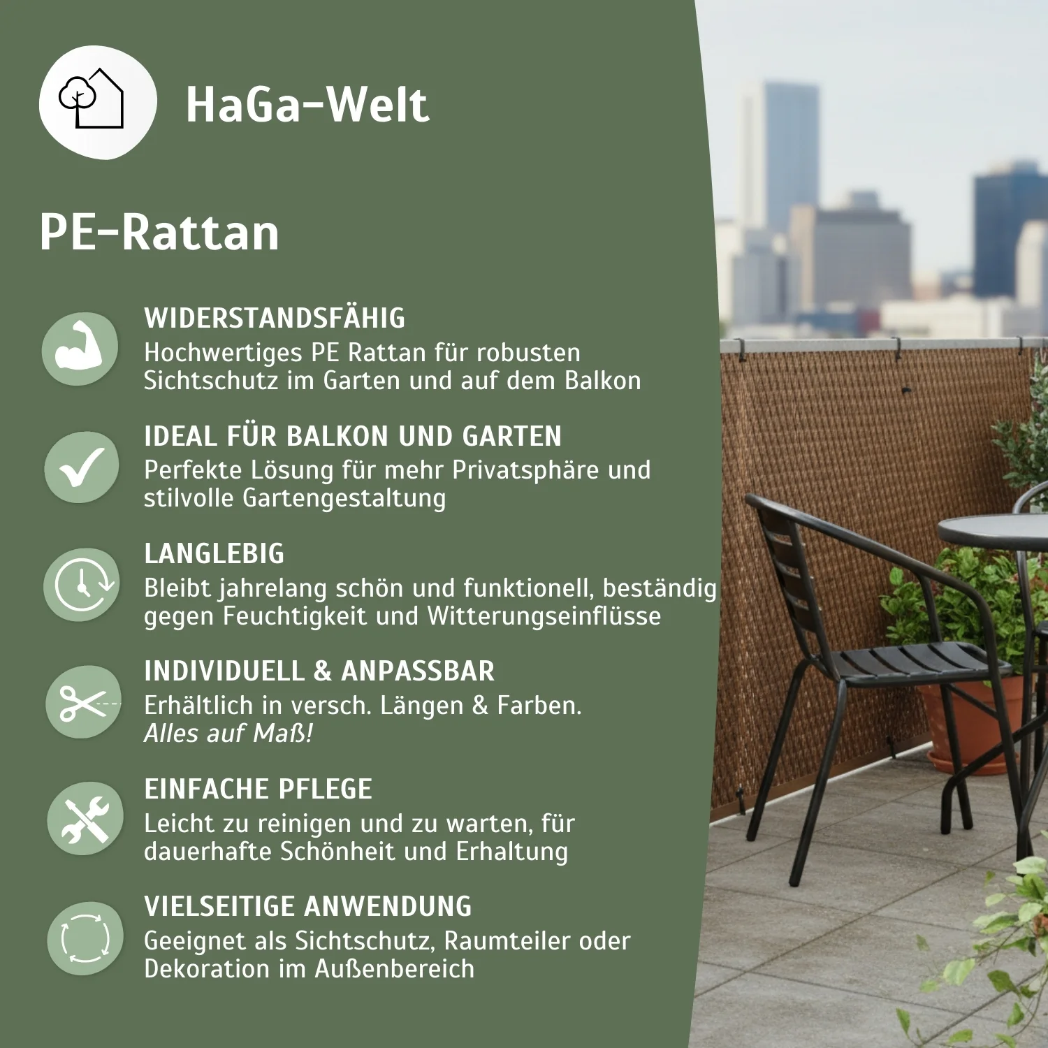 PE-Rattan in 0,9m Breite (Meterware) Sichtschutz Balkonblende - Image 4