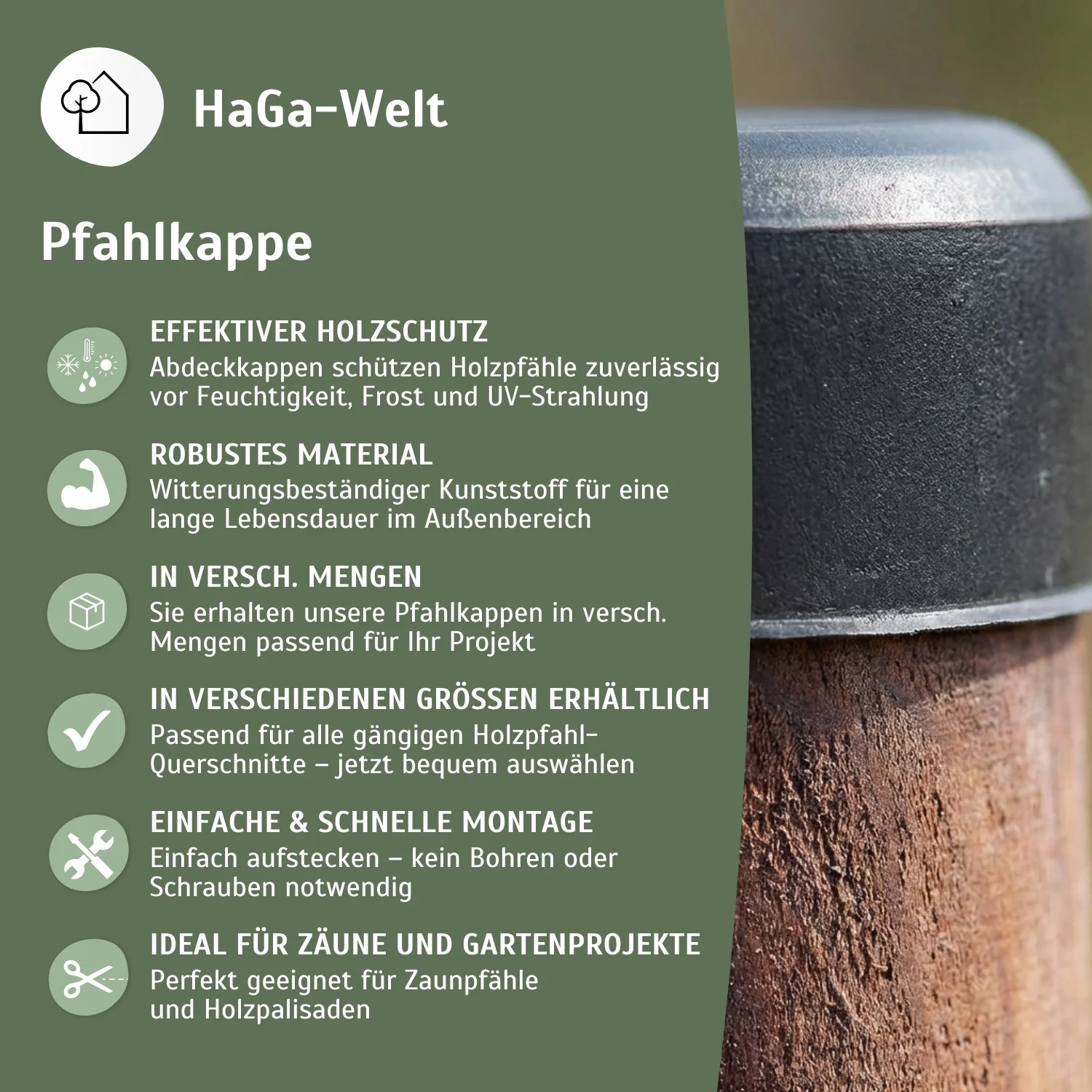 Pfahlkappe versch.Ø Zaunkappe Pfostenabdeckung Abdeckkappe für Holzpfähle - Image 4