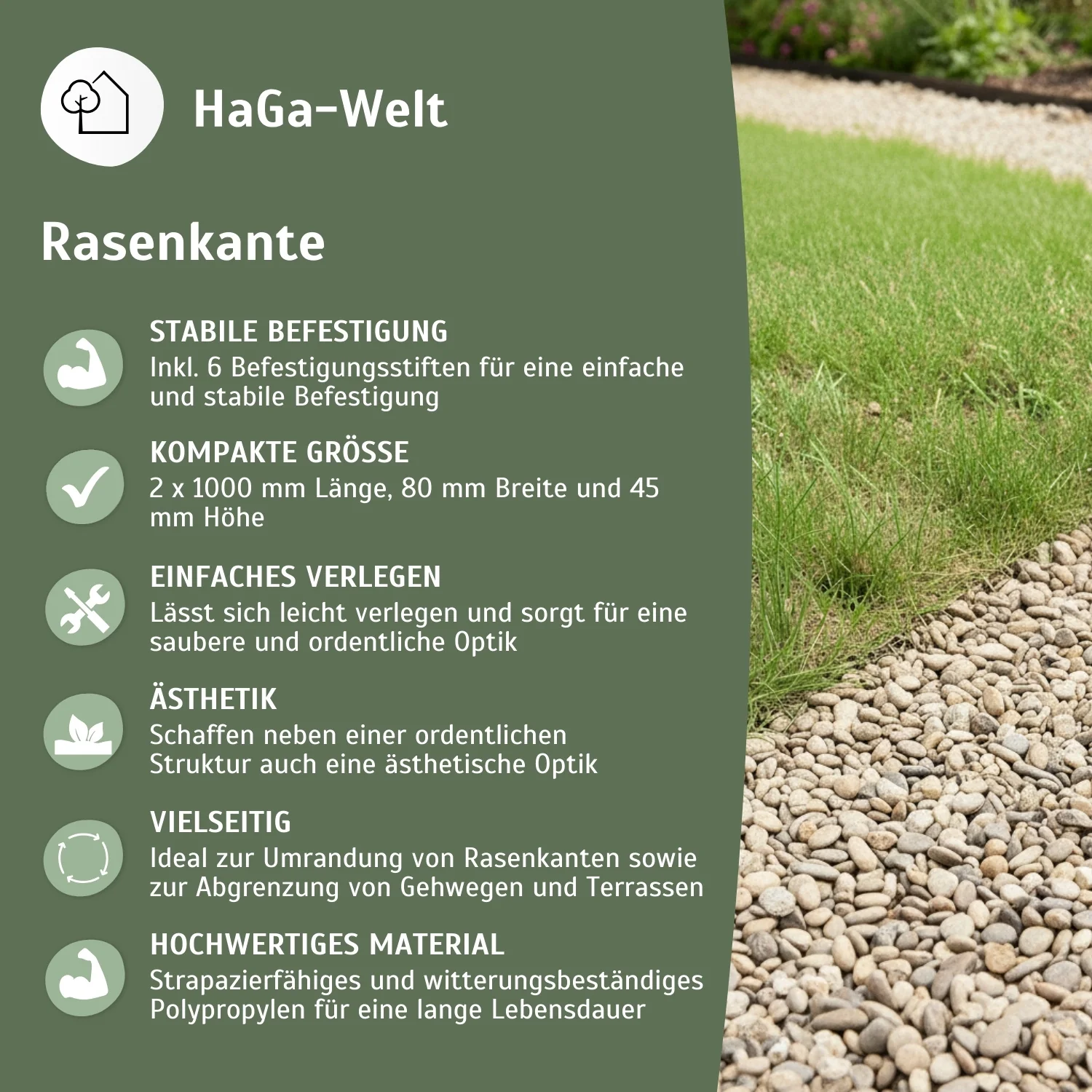 Rasenkante, 1000 mm x 80 mm x 45 mm 2 Stück – stabile Beeteinfassung für gerade Linien - Image 4