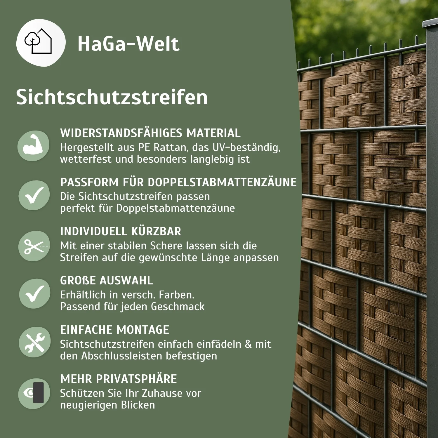 Sichtschutzstreifen Zaunblende aus PE-Rattan - Image 4