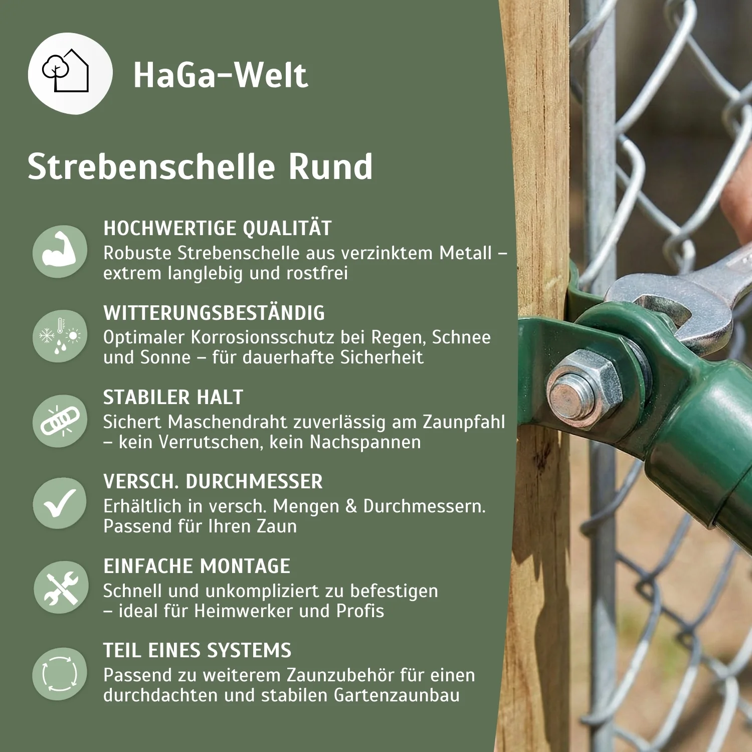 Strebenschelle rund versch. Ø Befestigungsschelle für Zaunbau in braun - Image 4