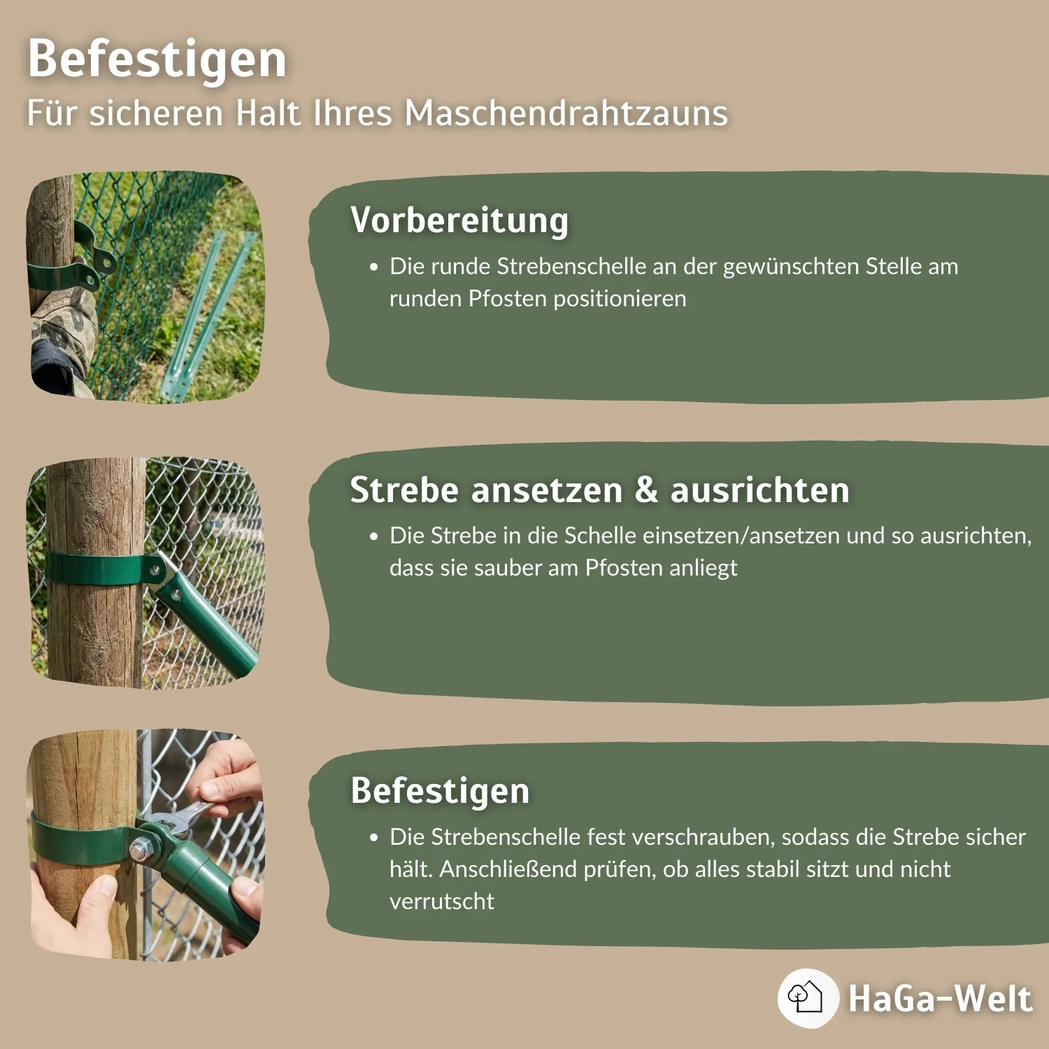 Strebenschelle rund versch. Ø Befestigungsschelle für Zaunbau in braun - Image 6