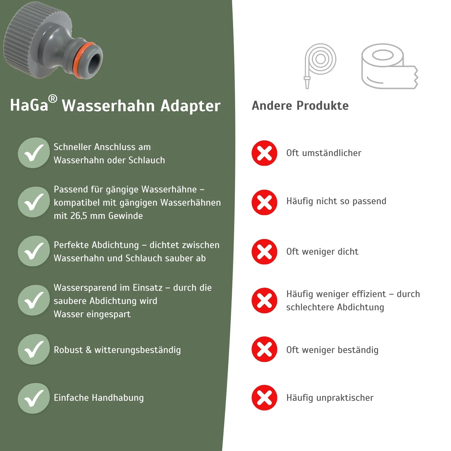 Gartenschlauch-Adapter Wasserhahn - perfekter Schlauchverbinder zwischen Gartenschlauch und Wasseranschluss - Image 5
